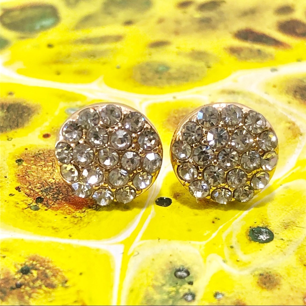 🔥Gold Round Circle Small Stud Rhinestone Earrings